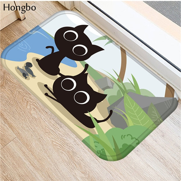 Hongbo Creative Cartoon Cat Prited Flannel Soft Door Mat Floor Mats Bath Kitchen Carpet 40x60cm Living Room Tapete Antislip