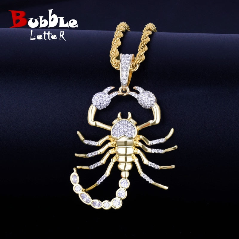 Animal Scorpion Hip Hop Pendant Necklace  Gold Color Bling Cubic Zircon Men&#39;s  Women Jewelry