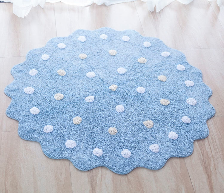 Round Rug Nordic Dots Mats Cotton Floor Mat Soft Pink Rugs Baby Girl Play Area Children Kids Bedroom Living Room Decorative