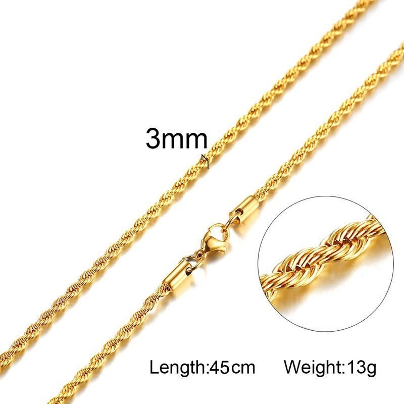 Vnox Stainless Steel Rope Chain Men Necklace Gold Color Twisted Wave Links Basic Chains Choker Unisex Punk Jewelry