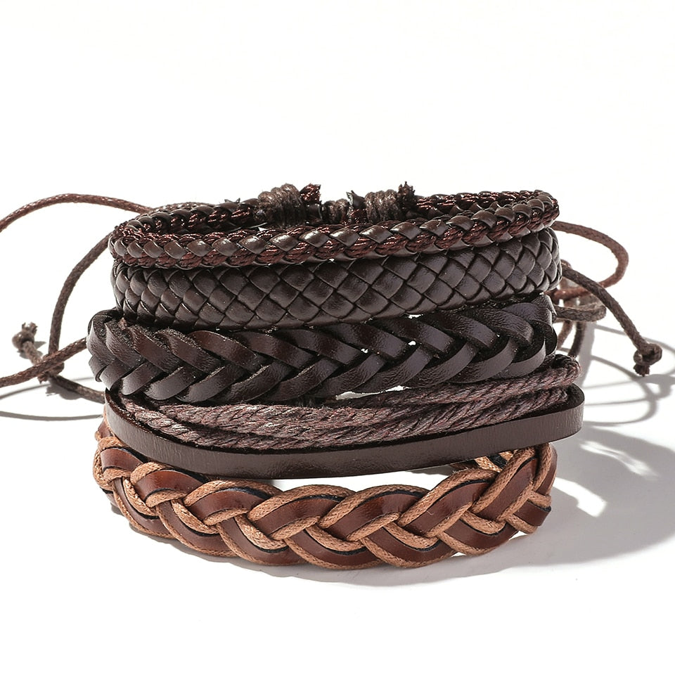 Trendy 5pcs Leather Wrap Bracelets Sets Bangles for Men Male Hippop Casual Jewelry Accessories Boyfriend Husband Gift Present