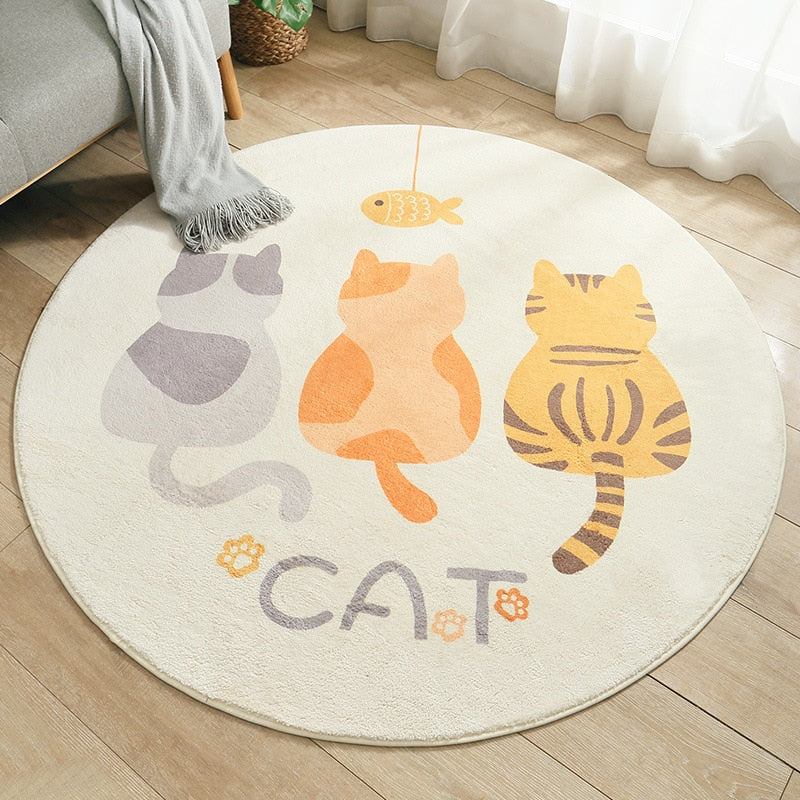 Cartoon Round Kids Bedroom Carpets Lamb Cashmere Home Living Room Non-Slip Carpet Sofa Tatami Bedside Rugs Baby Crawling Mat