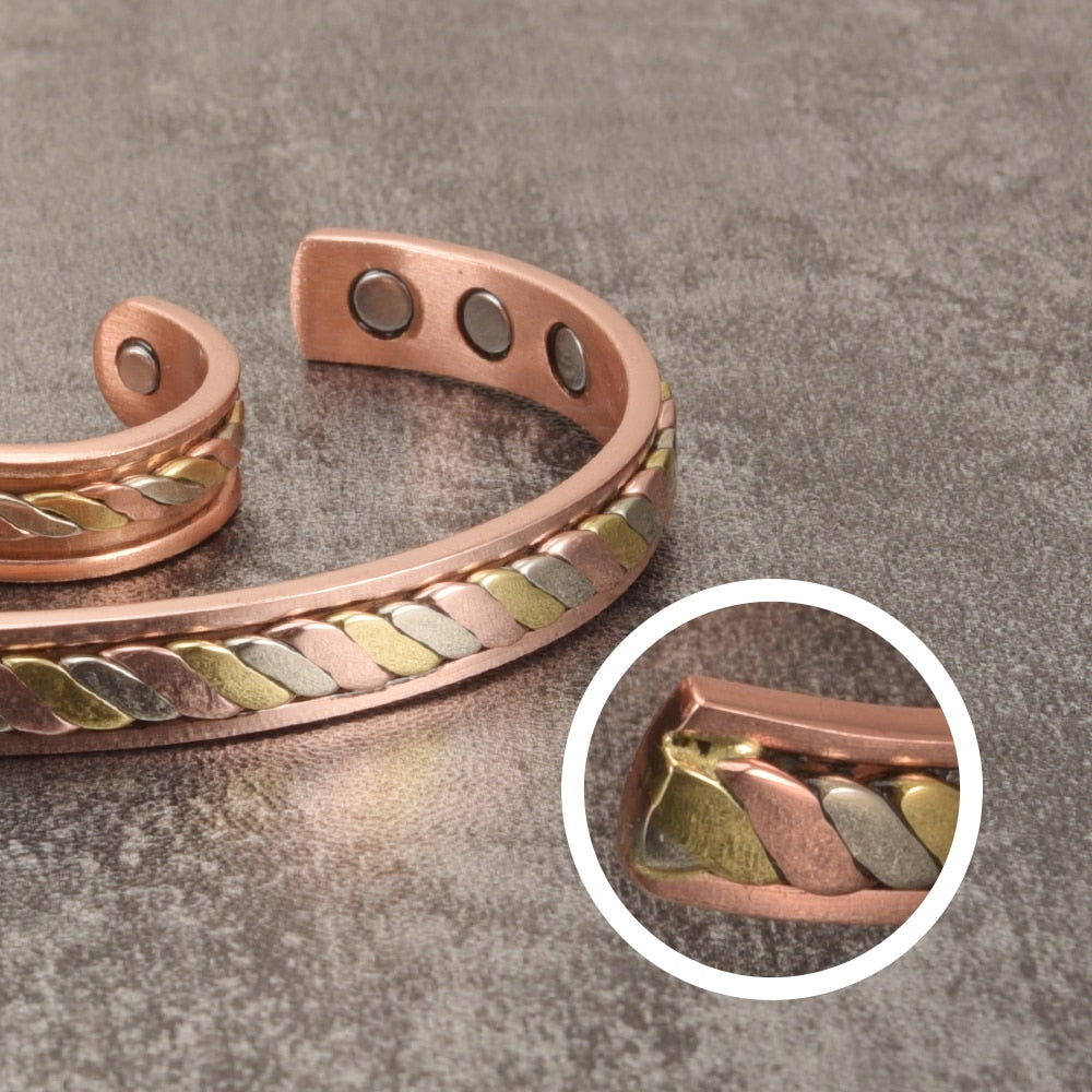 Magnetic Copper Bracelet for Women Rose Gold Color Adjustable Cuff Bangle Health Energy Magnetic Bracelets for Arthritis Pain