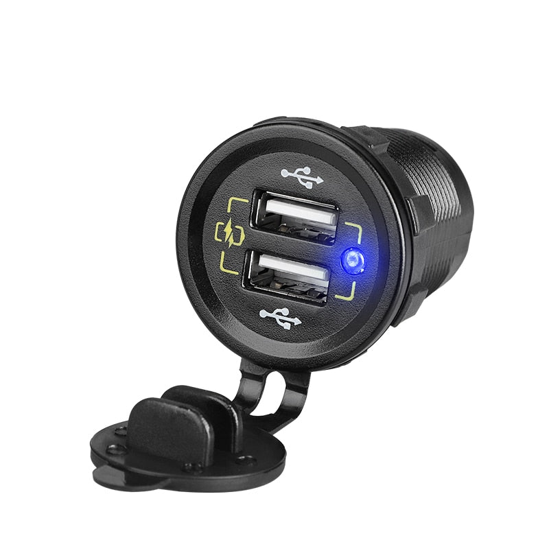 QC3.0 Cigarette Lighter Socket Splitter Waterproof 12V Dual USB Charger Power Adapter Outlet Panel Ports Voltmeter Fast Charging