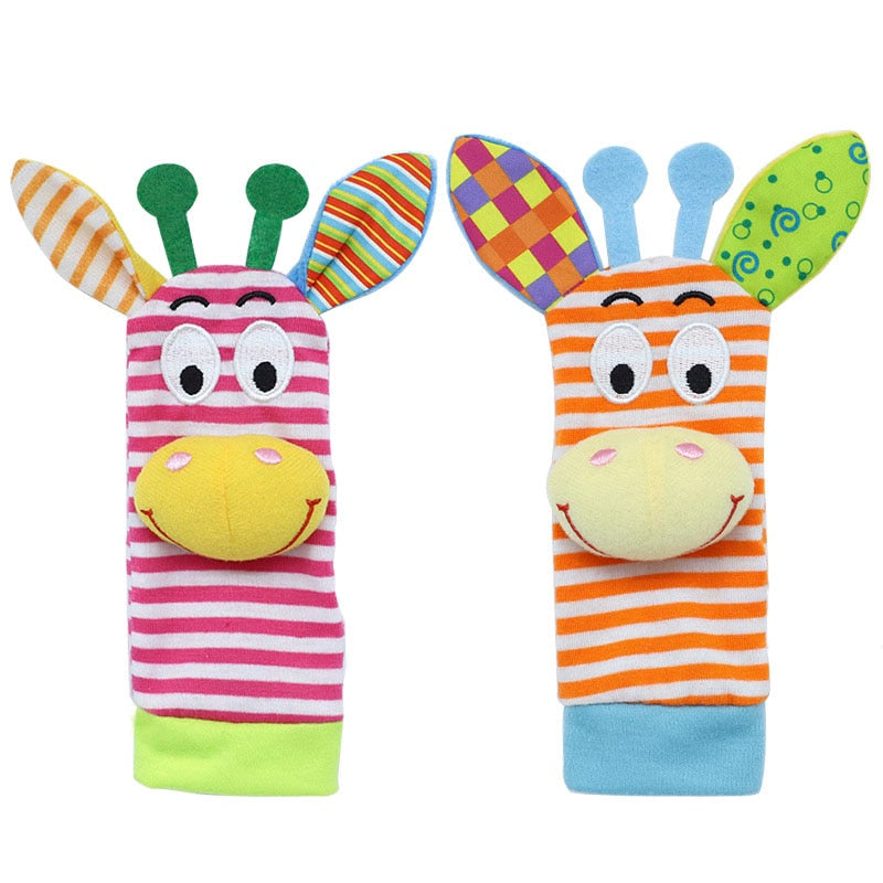 Infant Socks Wrist Rattle Toys Baby Toys 0-12 Months Newborn Cartoon Animal Plush Socks Wrist Strap Rattle For Baby Girl Boy Hot