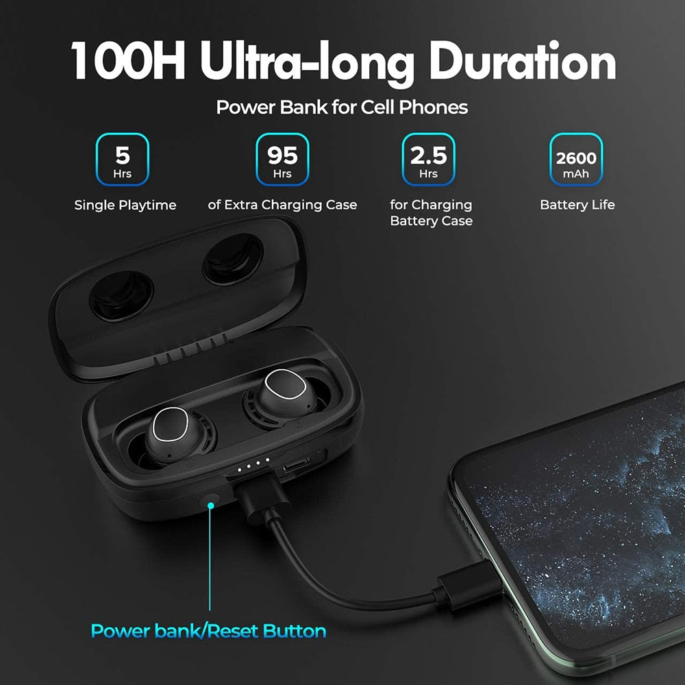 Mpow M30 Plus Bluetooth 5.0 Earphones True Wireless Earbuds Touch Control IPX8 Waterproof Headphones with 2600mAh Charging Case