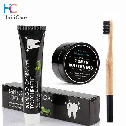 Teeth Whitening Set Bamboo Charcoal Toothpaste Strong Formula Whitening Tooth Powder Toothbrush Oral Hygiene Cleaning Dentifrice