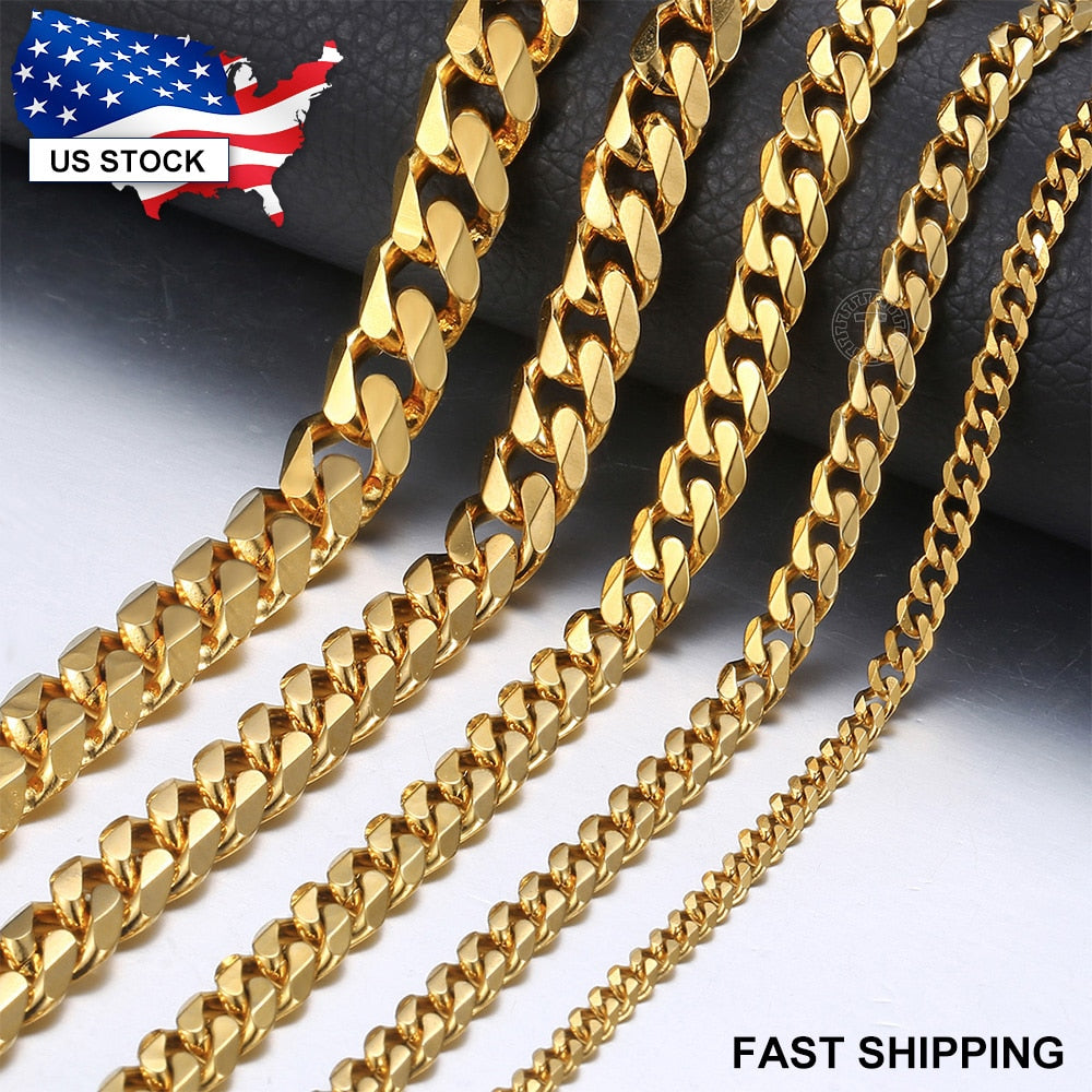 3/5/7mm Stainless Steel Necklace for Men Women Gold Black Silver Color Necklace Curb Link Chains Men Fashion Jewelry Gifts LKN12