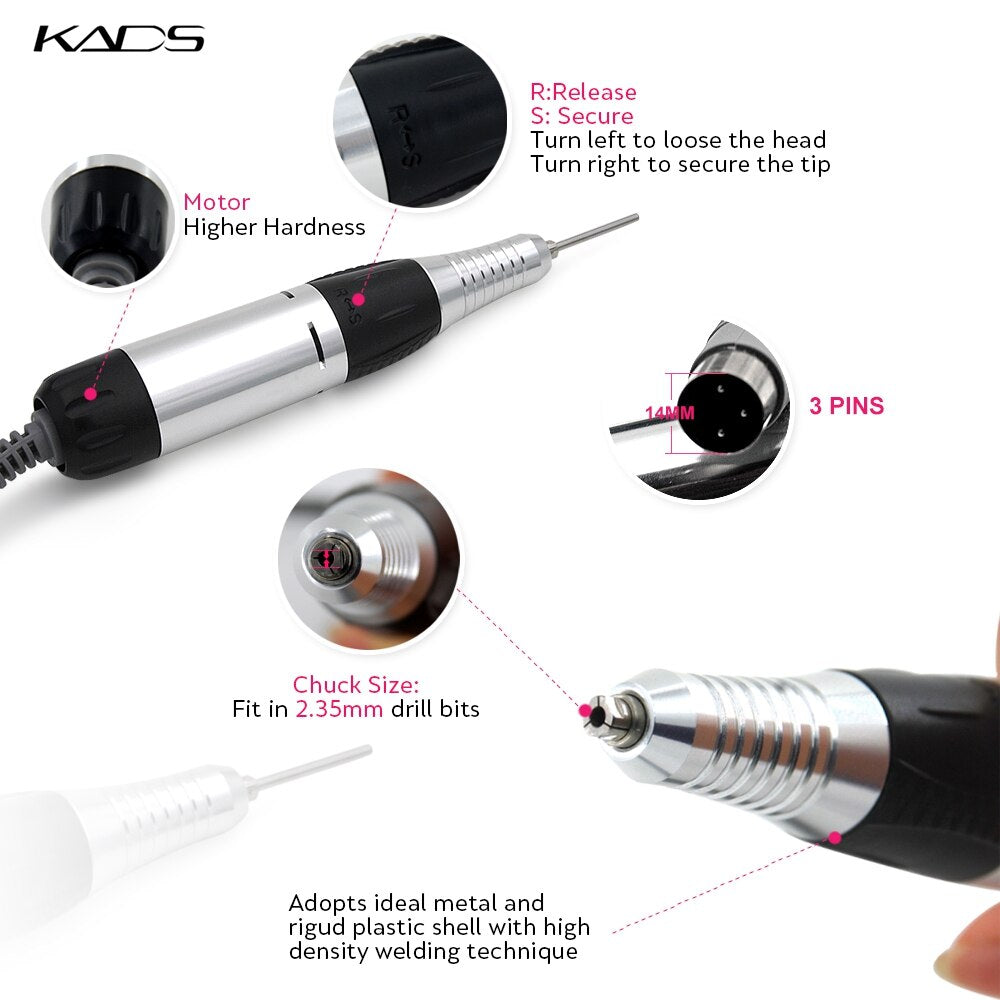 KADS Nail Drill Machine Nail File Electric 35W 30000RPM Nail Polisher Manicure Machine Milling Cutters Nail Drill US EU Plug