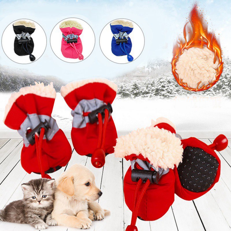 4pcs Antiskid Pet Dog Shoes Pet Protection Soft-soled Puppy Chihuahua Cat Shoes Winter Prewalkers Soft Supplies Pet Paw Care