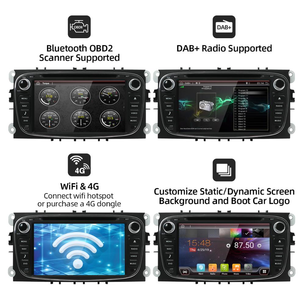 2 Din Android 12 Car DVD Multimedia Player GPS Navi For Ford Focus 2 Mondeo Galaxy S-Max Wifi Car Radio Stereo DSP Carplay 4+64G