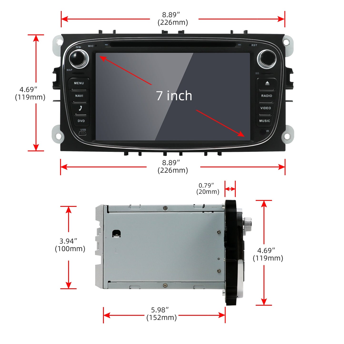 2 Din Android 12 Car DVD Multimedia Player GPS Navi For Ford Focus 2 Mondeo Galaxy S-Max Wifi Car Radio Stereo DSP Carplay 4+64G