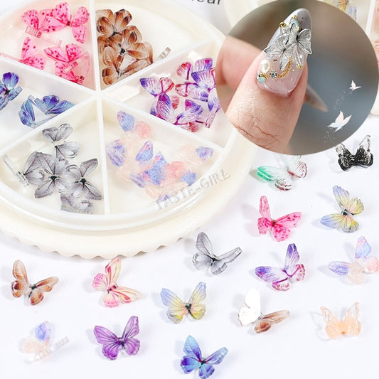 30 PCS/Wheel 3D Colorful Butterfly Charm Nail Art Rhinestones Decoration Pixie Ornaments DIY Manicure AB