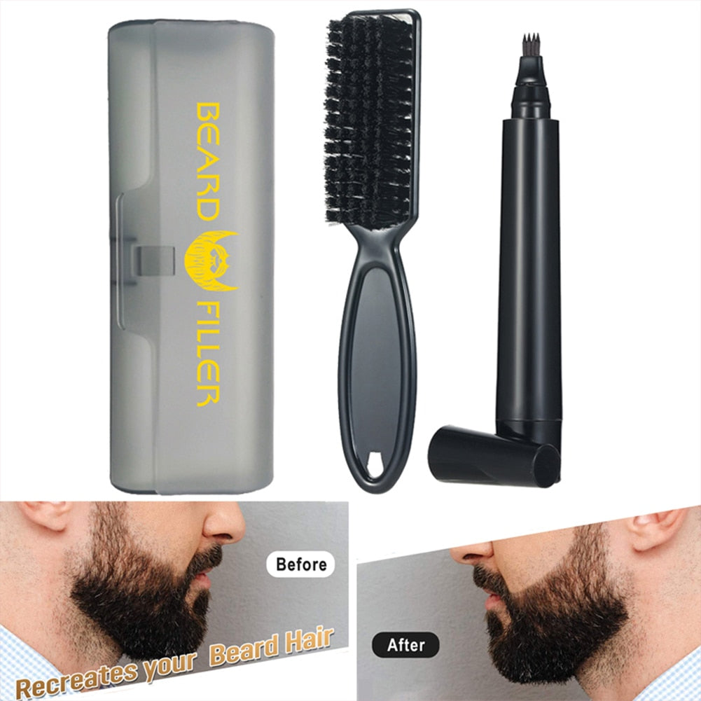 New Hot sale Beard Pen Beard Filler Pencil And Brush Beard Enhancer Waterproof Moustache Coloring Shaping Tools Hair Pencil