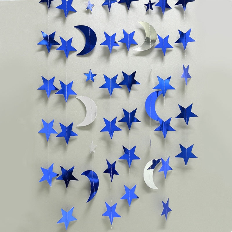 4M Golden moon star hanging Garland eid mubarak Wall bunting decoration home wall curtain deco Ramadan Mubarak Kareem supplies