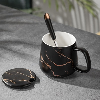 420ML Marble Couple Cup Ceramic Coffee Mug With spoon an Cover Creative Valentine&#39;s Day Wedding Birthday Gift