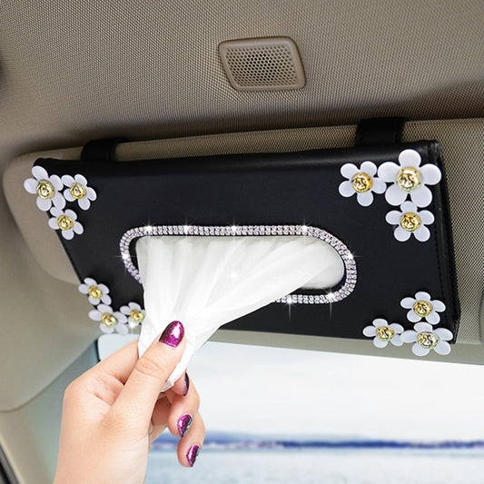 Car Crystal Paper Box with Chrysanthemum Crystal Tissue Box Car Interior Decoration Accessories for Sun Visor Type 1 Pcs