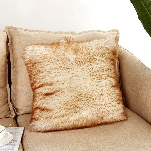 Nordic Faux Fur Cushion Cover Artificial Wool Throw Pillowcase Cushion Case Home Soft Living Room Bedroom Car Decorative 45x45cm