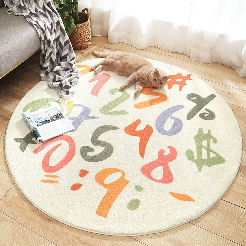 Cartoon Round Kids Bedroom Carpets Lamb Cashmere Home Living Room Non-Slip Carpet Sofa Tatami Bedside Rugs Baby Crawling Mat