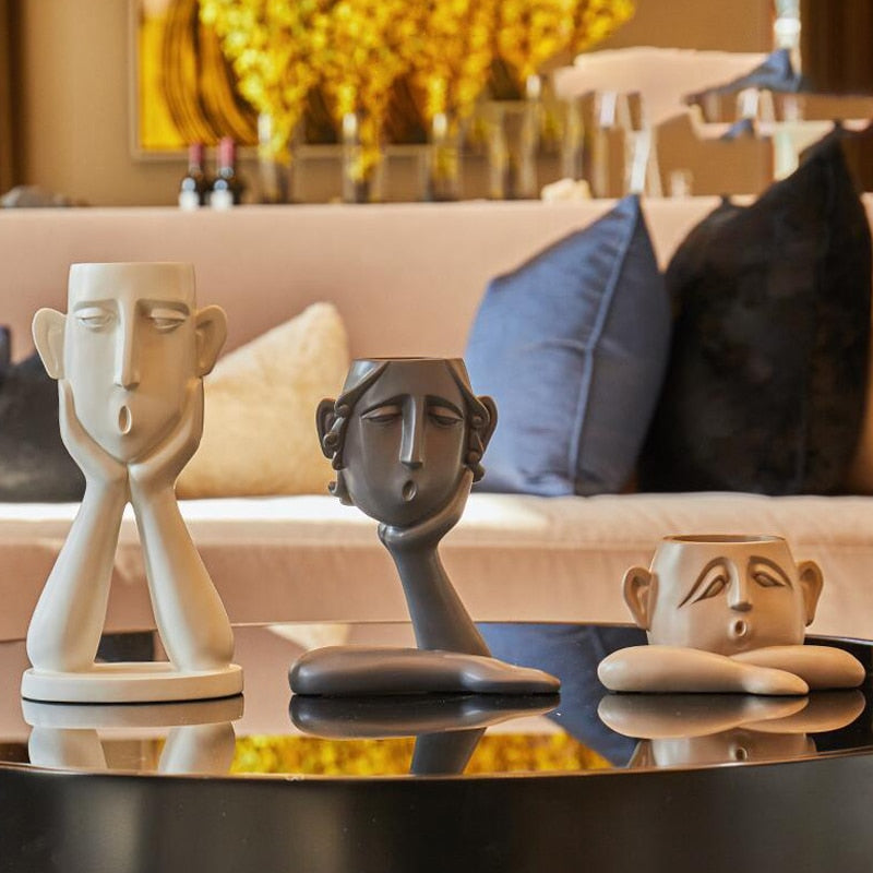 Abstract figure Set 3pc living room Sculpture Office Bookshelf Home Decor modern Vase Home Ornaments TV Desk Figurine Resin