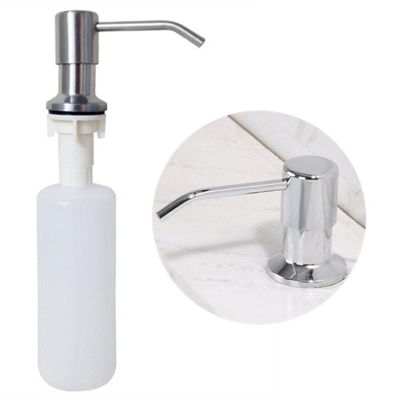 Soap Dispenser White/Beige ABS+Stainless Steel Kitchen Dispenser Deck Mounted Sink Manual Liquid Soap Dispenser Bottle 400 ML