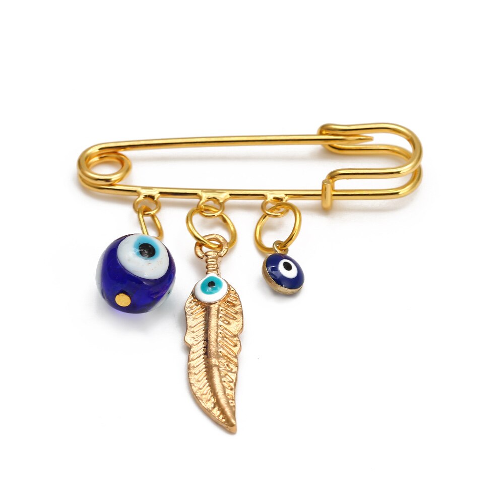 Lucky Eye Fatima Hamsa Hand Blue Turkish Evil Eye Brooch Pin Gold Color Alloy Charm Brooch for Women Men Fashion Jewelry BE102