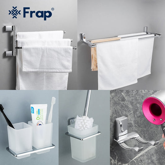 Frap Stainless Steel Bathroom Hardware Set Polished Towel Rack Toilet Paper Holder Towel Bar Hook Bathroom Accessories