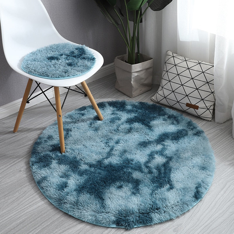 Fluffy Carpet for Living Room Soft Kid Room Round Mat Carpet Anti-slip Floor Mat Home Decor Plush Thick Tie Dyeing Rug Carpet