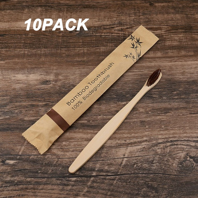 1/5/10Pcs Bamboo Toothbrush Eco Friendly Biodegradable Soft Bristle Resuable Wooden Tooth Brush Oral Care for Home Travel Hotel