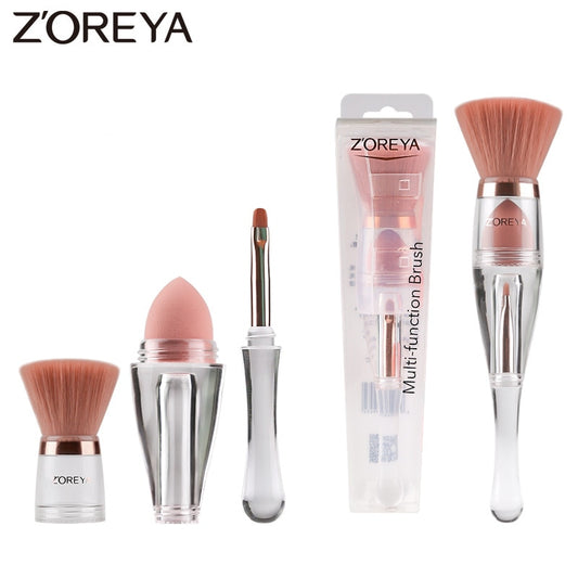 Zoreya Travel 3in1 Make Up Soft Multipurpose Portable Makeup Brush Angled Sponge Brow Eye Shadow Powder Paint Brushes Cosmetic