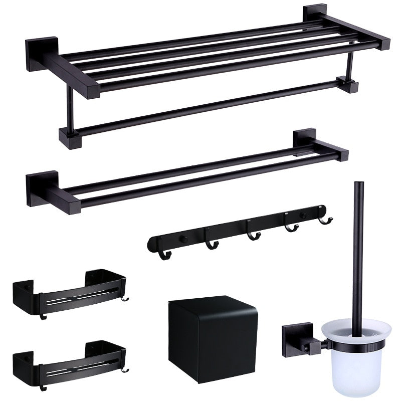 Bathroom Accessories Towel Rail Paper Holder,Towel Bar,Toilet Brush Holder,towel rack Black bathroom Hardware set Aluminum