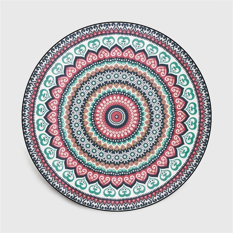 Round Carpet Ethnic Style Mandala Flower Printed Soft Carpets For Living Room Anti-slip Rug Chair Floor Mat Bedroom Decor Carpet