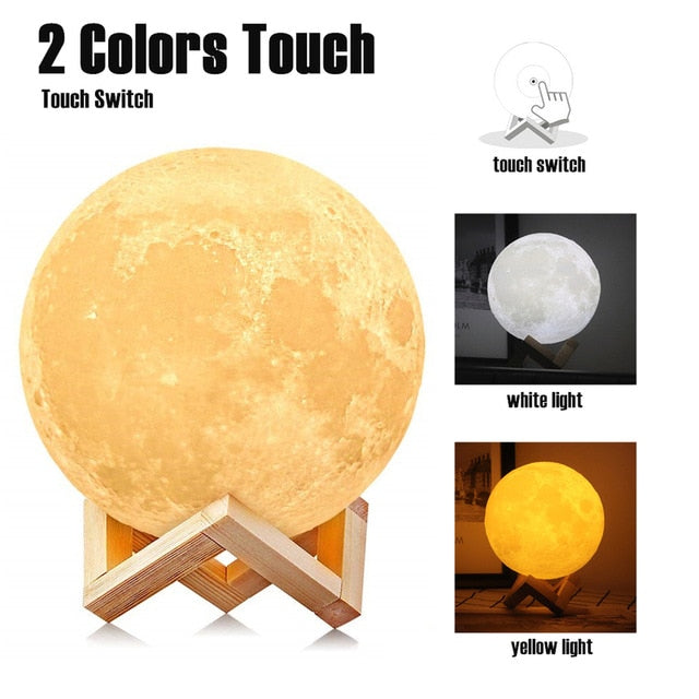 Moon Lamp Night Light 3D Print Moonlight LED Dimmable Touch/Pat/Remote Switch Rechargeable Bedside Table Desk Lamp Dropship