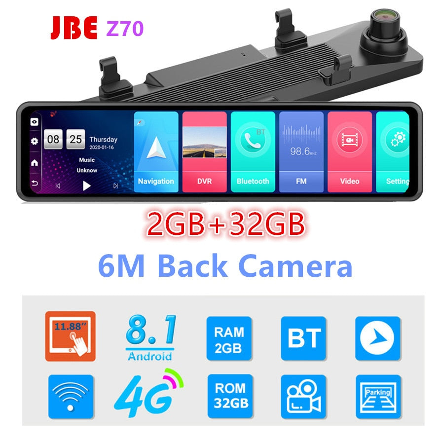 12 Inch 4G Android Rearview Mirror Car DVR HD 1080P GPS WIFI ADAS Dash Cam4G+32G Dual Lens Recorder Auto Camera Registrar DVRs