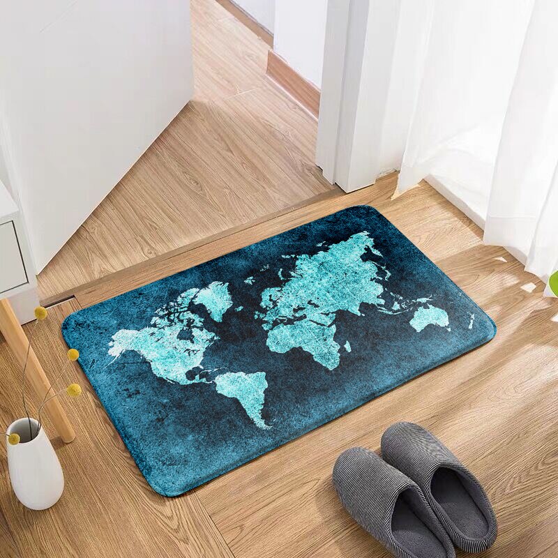 New Style World Map Printing Retro Floor Mats Flannel Entrance Door Mats Funny Living Room Kitchen Bathroom Anti-Slip Carpet Rug