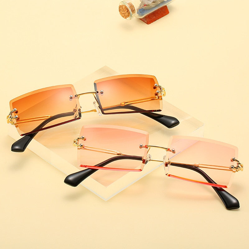 Rectangle Steampunk Sunglasses Women Vintage Sunglasses Men Retro Rimless Sunglasses Brand Designer Luxury Eyewear Glasses