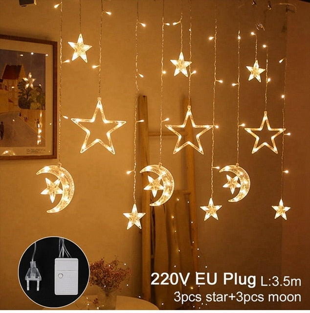 Star Moon Led Curtain Garland String Light EID Mubarak Ramadan Decorations for Home 2023 Islam Muslim Event Party Supplies Decor