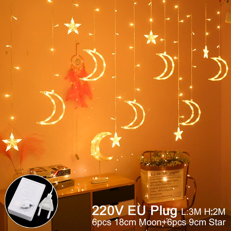 Star Moon Led Curtain Garland String Light EID Mubarak Ramadan Decorations for Home 2023 Islam Muslim Event Party Supplies Decor