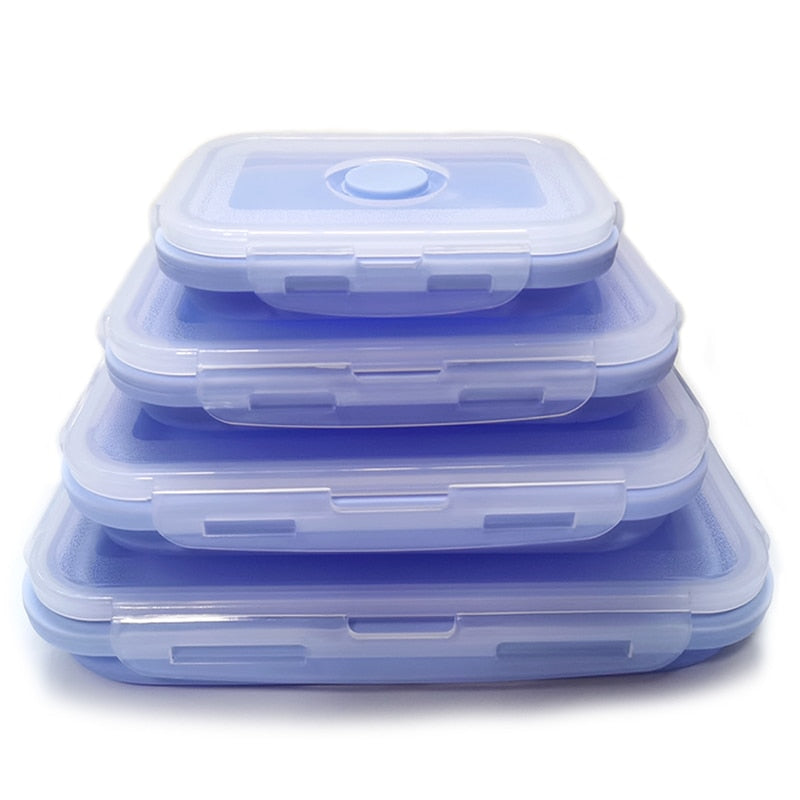 4pcs/set Silicone Rectangle Lunch Box Collapsible Bento Box Folding Food Container Bowl 300/500/800/1200ml for Dinnerware