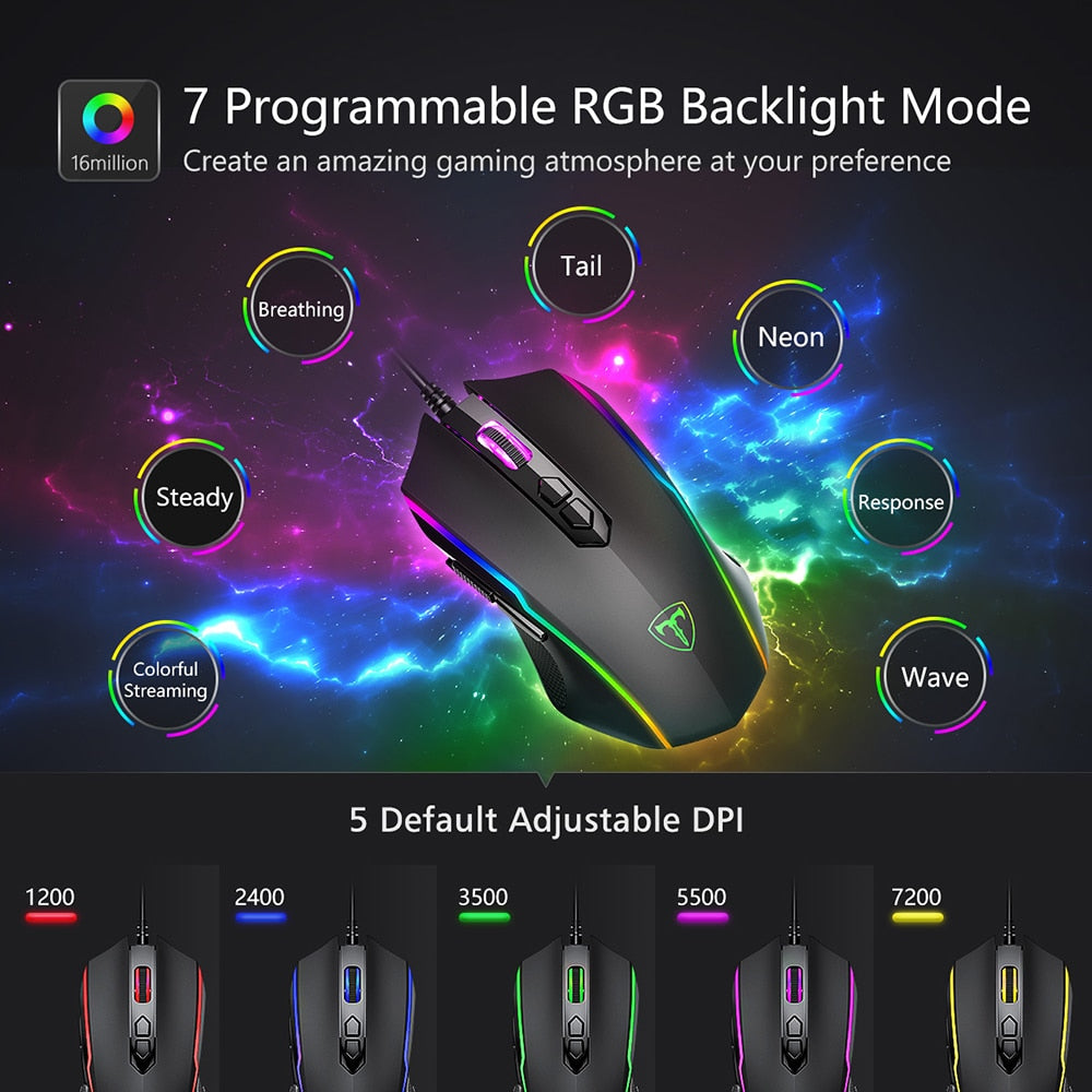 VicTsing T16 Wired Gaming Mouse 8 Programmable Button 7200 DPI USB Computer Mouse Gamer Mice With RGB Backlight For PC Laptop