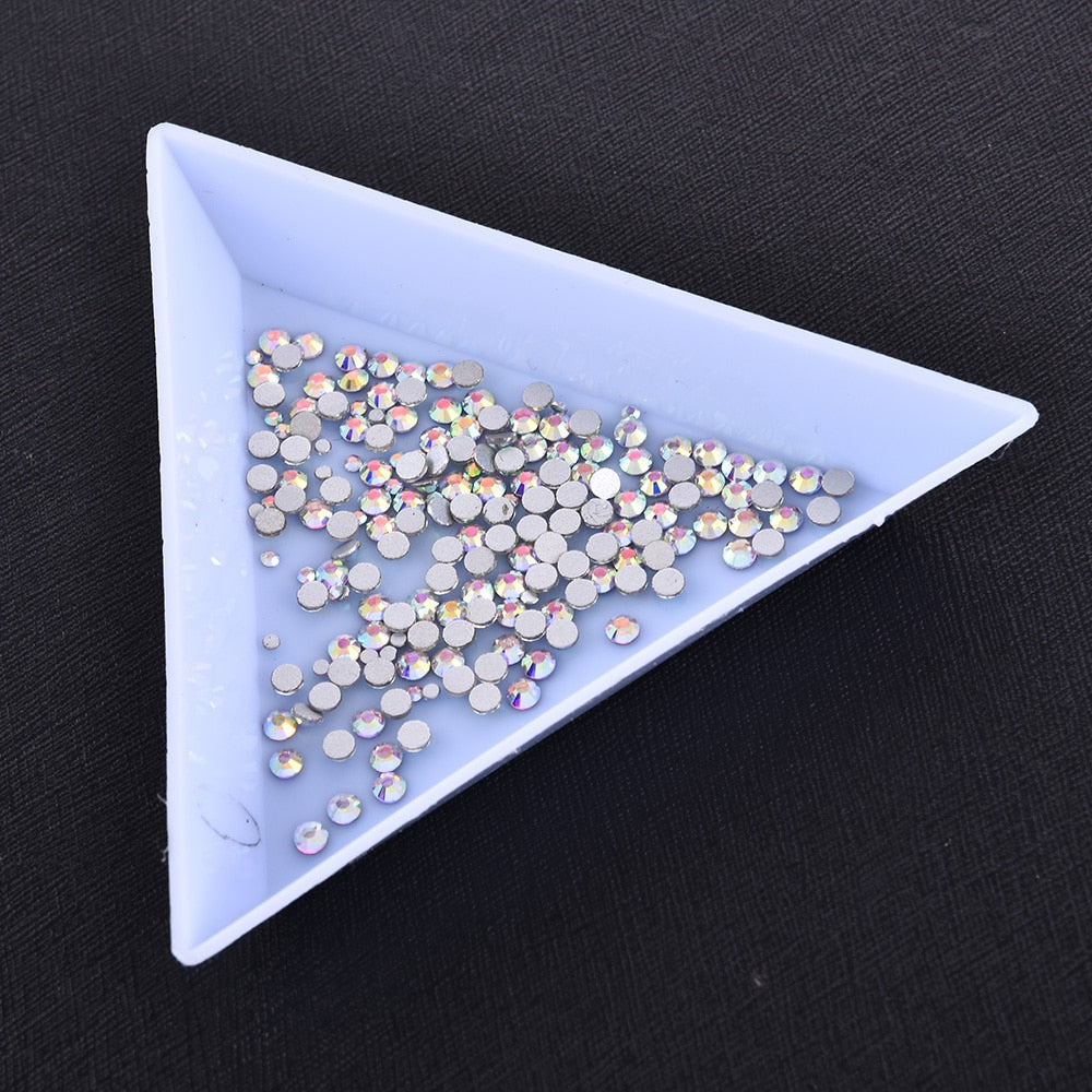 Triangle Plastic Rhinestone Nail Art Storage Box Plate Tray Holder Container Jewelry Glitter Cup DIY Decoration Dotting Tool