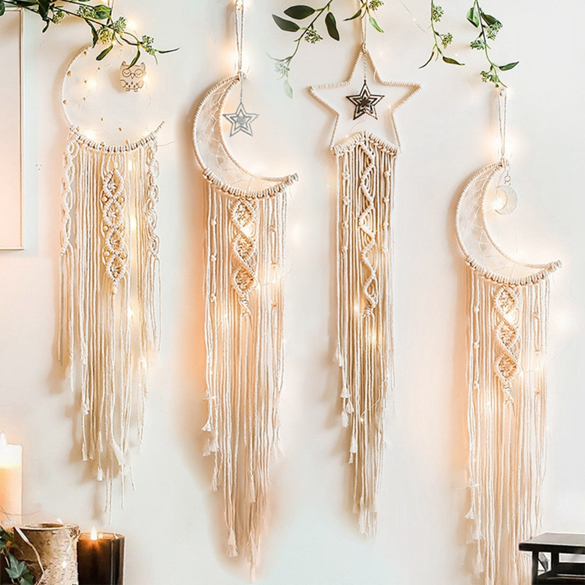 Macrame Dream Catcher Nordic Moon Star Hanging Wall Tapestry Ramadan Decoration for Home Eid Mubrack Room Decor Boho Kid Nursery