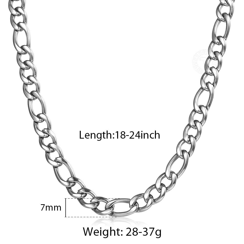 5/7/9mm Men&#39;s Stainless Steel Necklace Figaro Link Chain Choker for Men Women Gold Color Silver Color Solid Accessories  KNM177