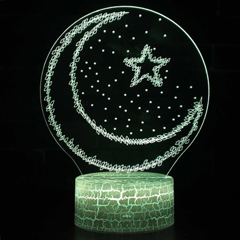 3D Ramadan LED Lights Acrylic EID Mubarak Muslim Decoration for Home Desktop Lights Moon Stars Remote Control Colorful EID Lamp