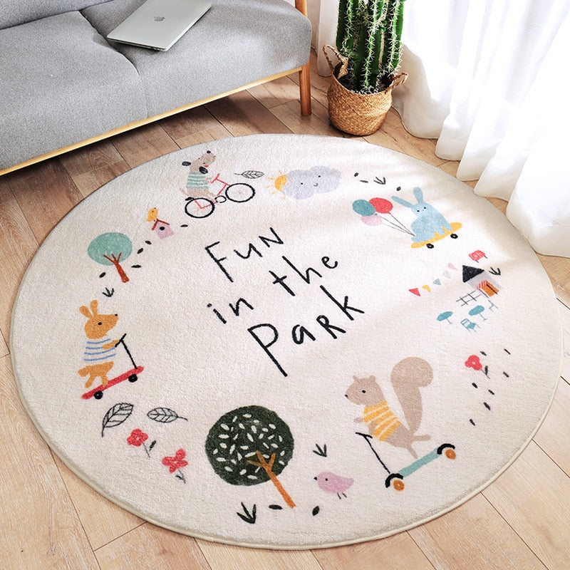 Cartoon Round Kids Bedroom Carpets Lamb Cashmere Home Living Room Non-Slip Carpet Sofa Tatami Bedside Rugs Baby Crawling Mat