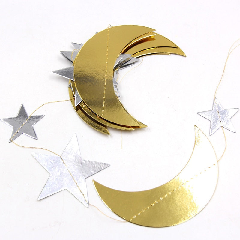 4M Golden moon star hanging Garland eid mubarak Wall bunting decoration home wall curtain deco Ramadan Mubarak Kareem supplies