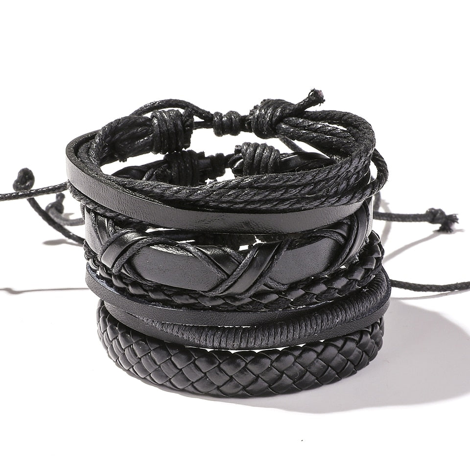 Trendy 5pcs Leather Wrap Bracelets Sets Bangles for Men Male Hippop Casual Jewelry Accessories Boyfriend Husband Gift Present