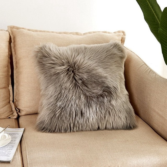 Nordic Faux Fur Cushion Cover Artificial Wool Throw Pillowcase Cushion Case Home Soft Living Room Bedroom Car Decorative 45x45cm