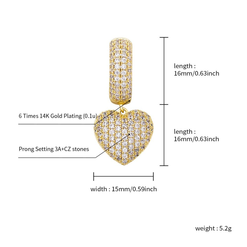 TOPGRILLZ 2020 New Heart Earrings High Quality Iced Out Cubic Zirconia Earrings Hip Hop Fashion Delicate Jewelry For Gift Women