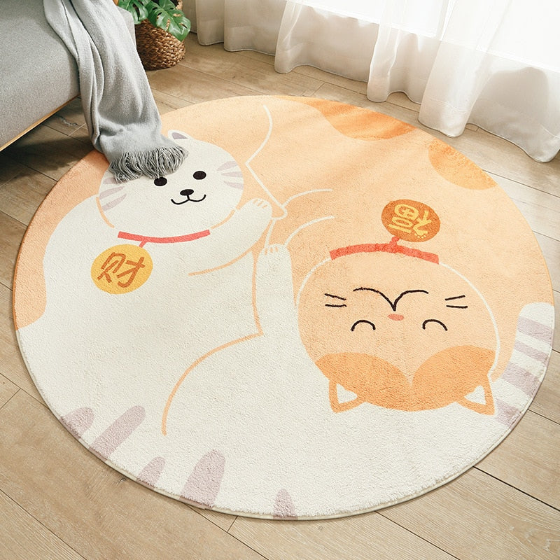 Cartoon Round Kids Bedroom Carpets Lamb Cashmere Home Living Room Non-Slip Carpet Sofa Tatami Bedside Rugs Baby Crawling Mat